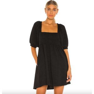 NWT Free People Violet Mini Dress Textured Puff Sleeve Black OB1140618 Medium